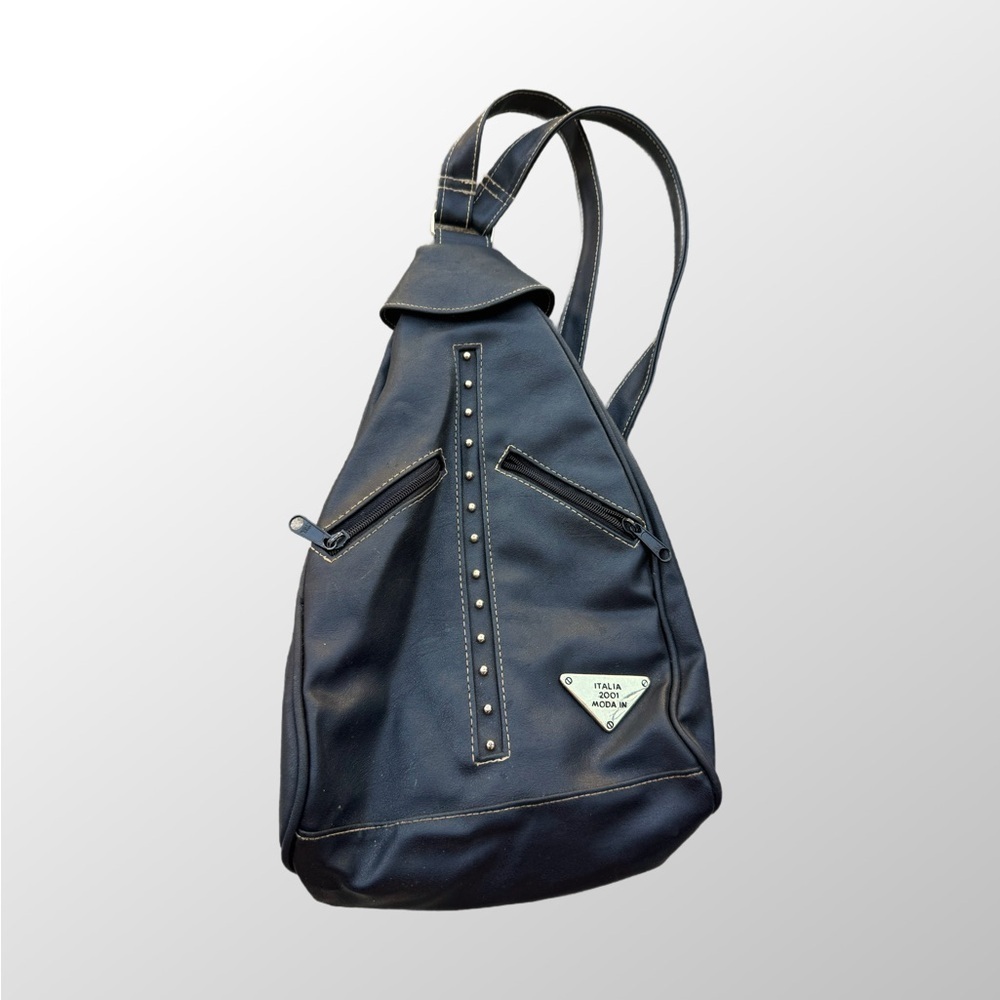 Made in Italy Black Stud Accent Sling Backpack
